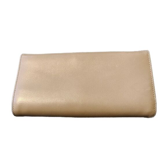 Salvatore Ferragamo Smooth Khaki Leather & Gold Gancini Fold Over Long Wallet - Picture 2 of 12